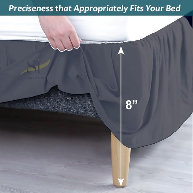 Shreem Linen Ruffled Bed Skirt with Split Corners, Gathered Style, 100% Microfiber, 8-Inch Drop, Dust Ruffle Bedskirt with Platform, Queen, Dark Grey