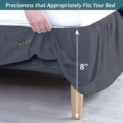 Shreem Linen Ruffled Bed Skirt with Split Corners, Gathered Style, 100% Microfiber, 8-Inch Drop, Dust Ruffle Bedskirt with Platform, Queen, Dark Grey