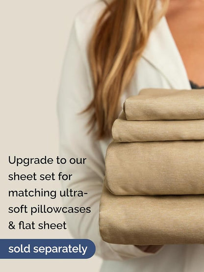 Extra Deep Twin XL Fitted Sheet - Hotel Luxury Single Fitted Sheet Only - Easily Fits 18 inch to 24 inch Mattress - Ultra Soft, Wrinkle Free w/Extra Deep Pockets - Breathable & Comfy - Heathered Tan