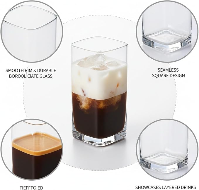 Drinking Cup Square Borosilicate Glass Tumbler Handleless Design