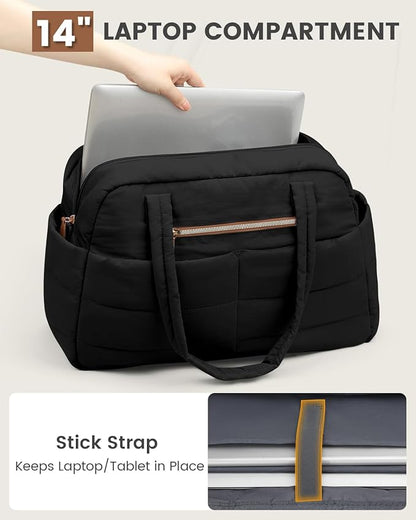 Travel Duffle Bag,Puffer Carry On Duffel Bag with Laptop Compartment Waterproof Overnight Weekender Bags for Women Large Hospital Tote Bags for Labor and Delivery(Medium,Black)