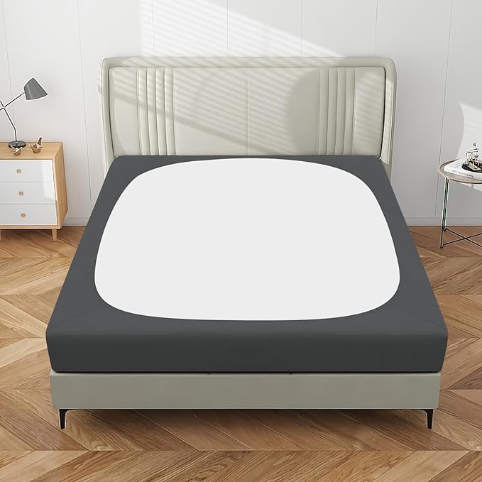 PureFit Stretchy Box Spring Cover King - Elastic Fitted Box Spring Wrap Around 4 Sides, Wrinkle & Fading Resistant Fits King and C-King Size Beds, Dark Gray