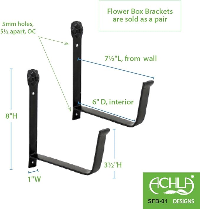 Achla Designs Window Flower Box Wall Brackets, 6 inch