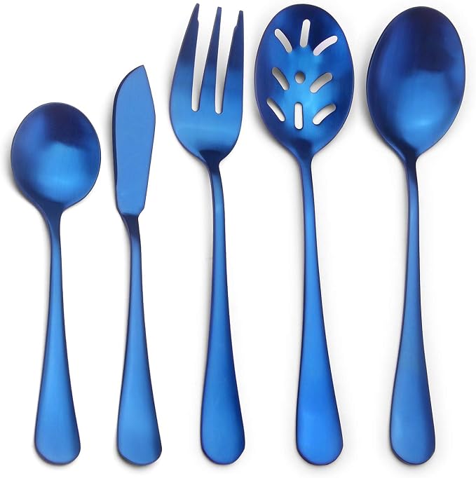Matte Blue Serving Set, SHARECOOK 5-Piece 18/0 Stainless Steel Large Hostess Set