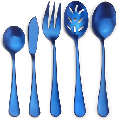Matte Blue Serving Set, SHARECOOK 5-Piece 18/0 Stainless Steel Large Hostess Set