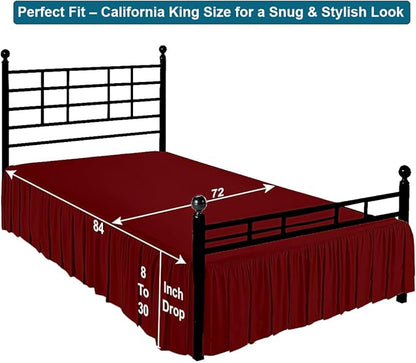 Shreem Linen Ruffled Bed Skirt with Split Corners, Gathered Style, 100% Microfiber, 12-Inch Drop, Dust Ruffle Bedskirt with Platform, Cal-King, Burgundy