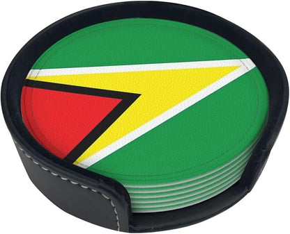 6 Pack Guyana Flag Leather Coaster