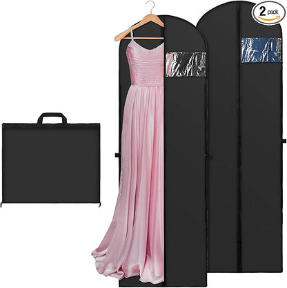 70" Long Garment Bags for Travel Dress, 2 Pack Dress Bags for Gowns, Garment Bag for Long Dress, Closet Wardrobe Bags for Gowns Tuxedos, Black