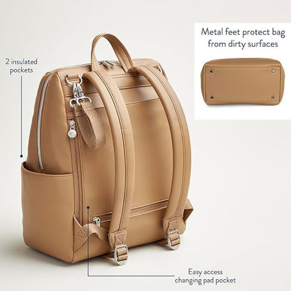 Itzy Ritzy Eras Diaper Bag Backpack – Large Capacity Backpack Diaper Bag Featuring Sleek Design, 15 Pockets, Changing Pad, Stroller Straps, and Luggage Sleeve (Chai)