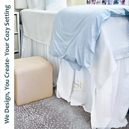 Shreem Linen Dorm Room Bed Skirt Twin XL 42 Inch Drop, 100% Microfiber Extra Long Bedskirt, White