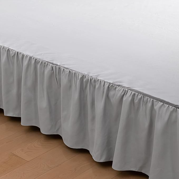 Bed Skirt Queen Size Ruffled Bed Skirt with Split Corners, 16 Inch Drop Dust Ruffle Bed Skirt with Platform, Light Gray, Queen - 16" Drop