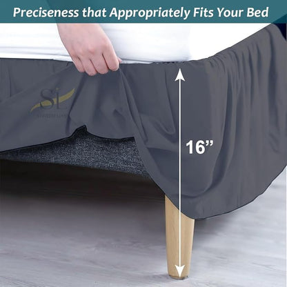 Shreem Linen Ruffled Bed Skirt with Split Corners, Gathered Style, 100% Microfiber, 16-Inch Drop, Dust Ruffle Bedskirt with Platform, Queen, Dark Grey