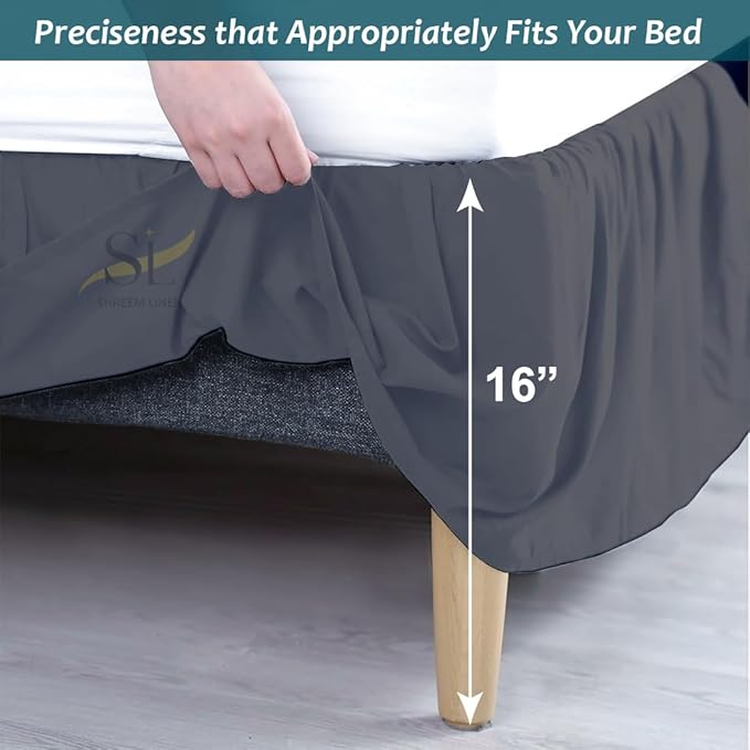 Shreem Linen Ruffled Bed Skirt with Split Corners, Gathered Style, 100% Microfiber, 16-Inch Drop, Dust Ruffle Bedskirt with Platform, Full, Dark Grey