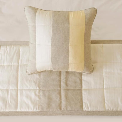 The HomeCentric King/Queen/Twin Beige Decorative King 90"x18" Bed Runner Without Pillow Cover, Color Block, Patchwork, Quilted, Silk, Linen & Striped Bed Scarf on Linen & Silk Fabric - Alikka