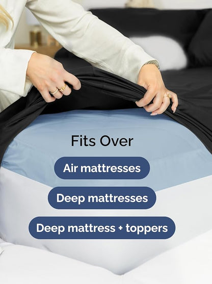 Extra Deep Queen Fitted Sheet - Hotel Luxury Single Fitted Sheet Only - Easily Fits 18 inch to 24 inch Mattress - Ultra Soft, Wrinkle Free w/Extra Deep Pockets - Easy-Care, Breathable & Comfy - Black