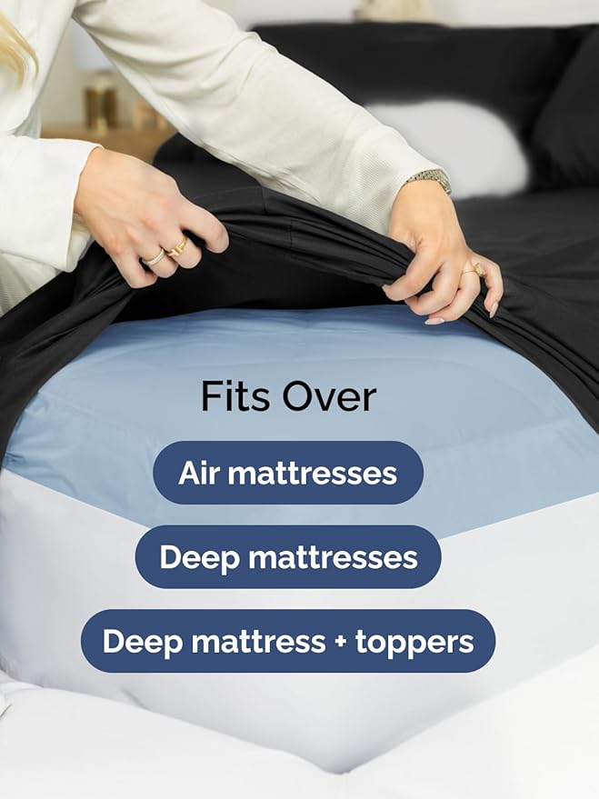 Extra Deep Twin XL Fitted Sheet - Hotel Luxury Single Fitted Sheet Only - Easily Fits 18 inch to 24 inch Mattress - Ultra Soft, Wrinkle & Fade Free w/Extra Deep Pockets - Breathable & Comfy - Black