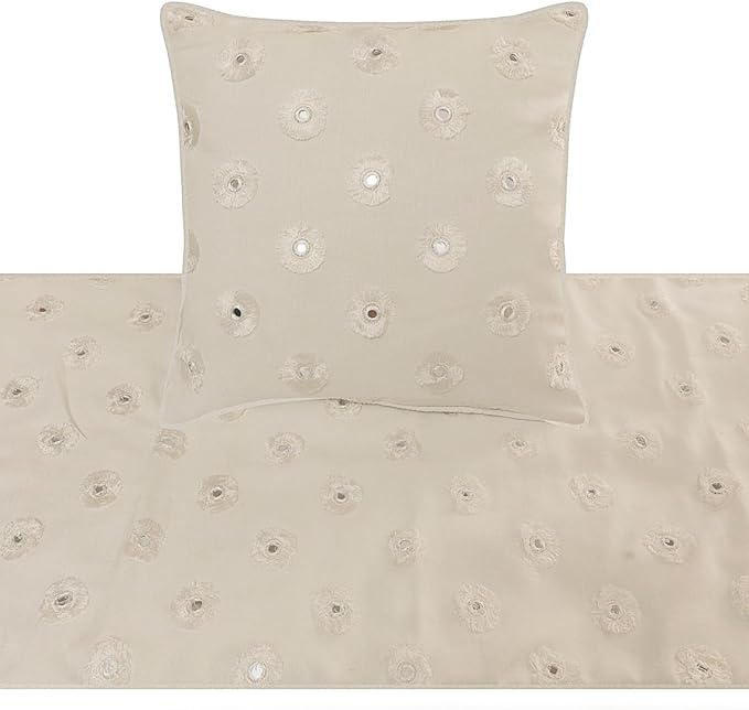 The HomeCentric King Queen Twin White Decorative CA King 86"x18" Bed Runner Without Pillow Cover, Mirror Embroidery Bed Scarf on Cotton Fabric - Mirror Lover