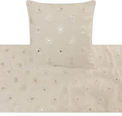 The HomeCentric King Queen Twin White Decorative Twin 53"x18" Bed Runner Without Pillow Cover, Mirror Embroidery Bed Scarf on Cotton Fabric - Mirror Lover