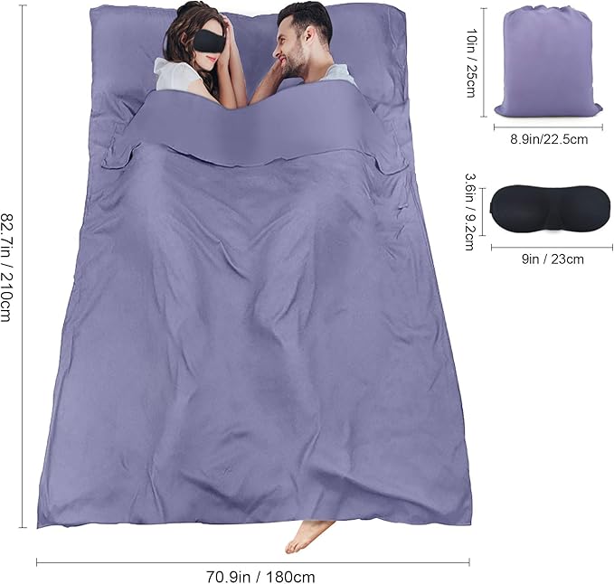 Sleeping Bag Liner,Travel Sheet & Adult Sleep Sack, Camping Sheets Travel Sleep Sack for Backpacking,Hotels & Hostels -Lightweight Single &Double Travel Sheet Camping Sheets