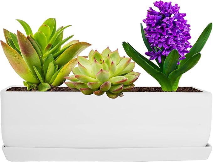 Vencer 14 Inch Rectangular Modern Minimalist Ceramic Succulent Planter Pot