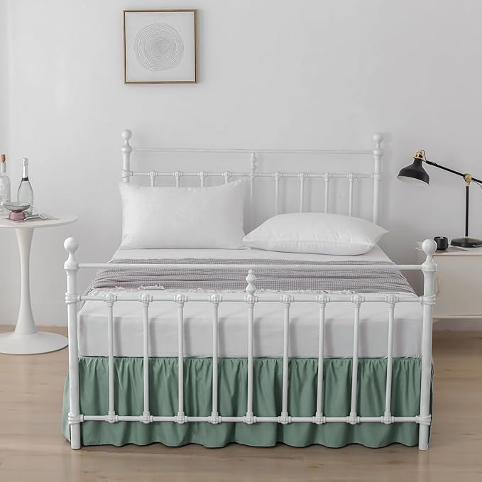 Bed Skirt Twin Size Ruffled Bed Skirt with Split Corners, 12 Inch Drop Dust Ruffle Bed Skirts with Platform, Sage Green, Twin - 12" Drop