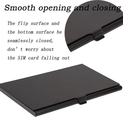 Aluminum SIM Card Case, 12 Slots Ultrathin Nano SIM Card Holder with SIM Card Adapter Kit for Travelers or Holiday Trip (Black)