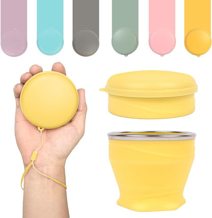 Collapsible Travel Cup with Lid - 6oz Mini Silicone Folding Cup with Stainless