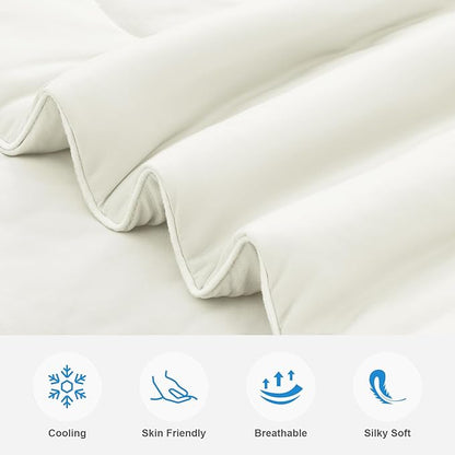 EASELAND Cooling Comforter King, Cold Touch Fabric Absorbs Body Heat, Double-Sided Cool Design Soft Fluffy Cooling Blanket for Night Sweats Hot Sleeper (Beige, King(108"x90"))