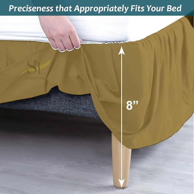 Shreem Linen Ruffled Bed Skirt with Split Corners, Gathered Style, 100% Microfiber, 8-Inch Drop, Dust Ruffle Bedskirt with Platform, Queen, Taupe