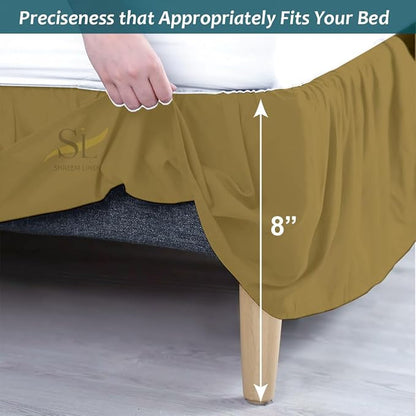Shreem Linen Ruffled Bed Skirt with Split Corners, Gathered Style, 100% Microfiber, 8-Inch Drop, Dust Ruffle Bedskirt with Platform, Queen, Taupe