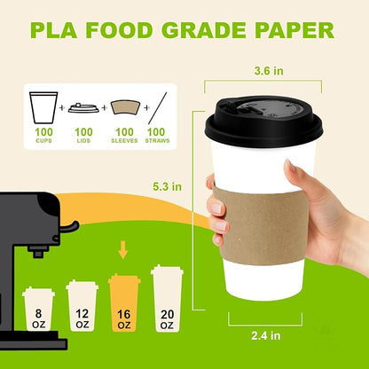 100 Pack 16 oz Disposable Coffee Cups