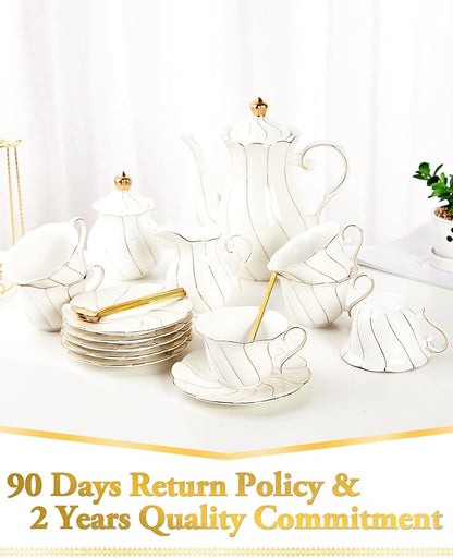 DUJUST 22 pcs White Porcelain Tea Set