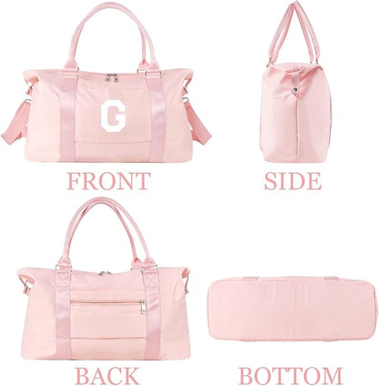 Initial Travel Duffel Bag Sports Gym Bag for Girls Teen Birthday Gifts,Pink Personalized Weekender Bag Carry On Tote Bags for Women Men,Waterproof Overnight Luggage Bag with Trolley Sleeve(Letter G)