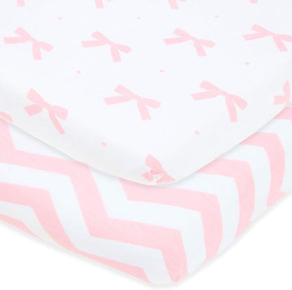 Travel Crib Fitted Sheets Compatible With Guava Lotus, Baby Bjorn, Dream on Me Travel Crib Light Playard – Fits Perfectly on 24 x 42” Mattress Without Bunching Up – Snuggly Soft Jersey Cotton – 2 Pack