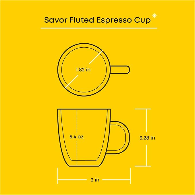 JoyJolt Fluted Glass Espresso Cups, 5.4oz Espresso Cup