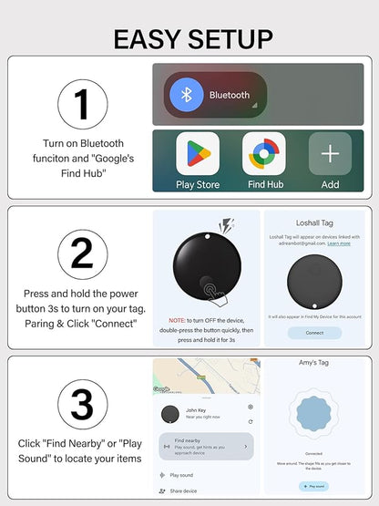 Android Tracker Tags, Works with Google's Find Hub App (Android only), Key Finder Item Locator Tracking Device Smart Tags for Luggage, Wallet, Vehicles, Keys (Black, 2 Pack)