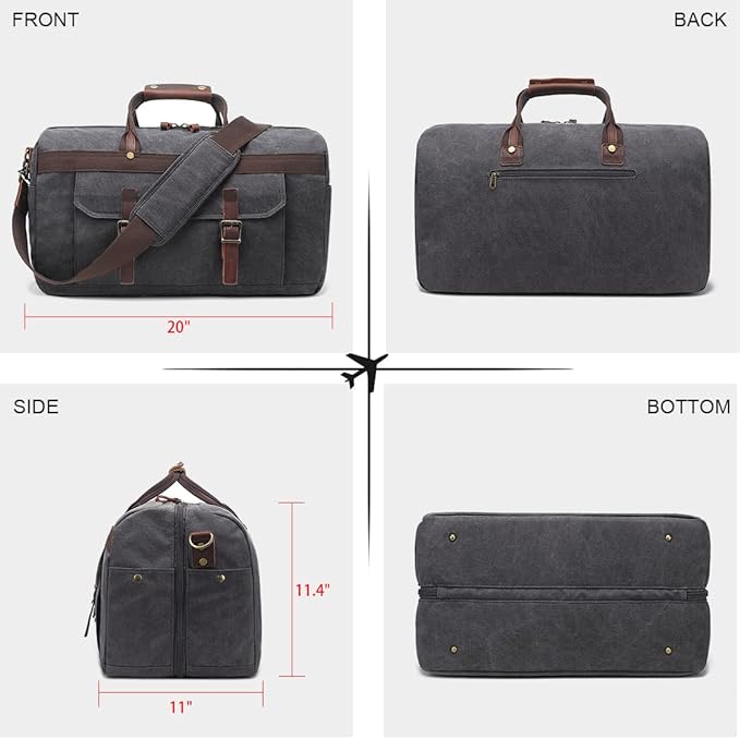 Duffle Bag for Men Waterproof Genuine Leather Canvas Travel Duffel Bags for Women Overnight Weekender Bag for Traveling
