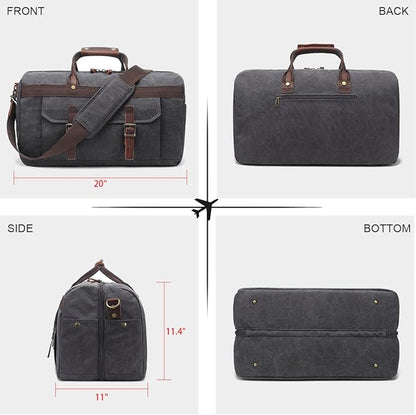 Duffle Bag for Men Waterproof Genuine Leather Canvas Travel Duffel Bags for Women Overnight Weekender Bag for Traveling