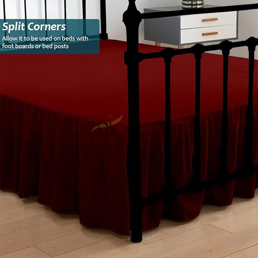 Shreem Linen Ruffled Bed Skirt with Split Corners, Gathered Style, 100% Microfiber, 15-Inch Drop, Dust Ruffle Bedskirt with Platform, Full, Burgundy