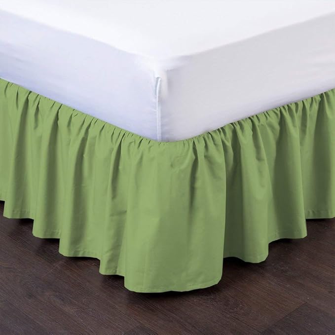 Bed Skirt - Ruffled Bed Skirt (Twin, Sage) 12 Inch Drop Dust Ruffle with Platform, 100% Cotton 800 Thread Count Fabric - Dust Ruffle Bedskirt for Easy Fitting and Easy Care