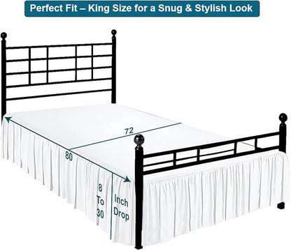 Shreem Linen Ruffled Bed Skirt with Split Corners, Gathered Style, 100% Microfiber, 16-Inch Drop, Dust Ruffle Bedskirt with Platform, King, White