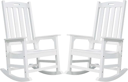 Psilvam Oversized Outdoor Rocking Chair Set of 2, Porch Rocker with 21" Wide Seat and 32" Tall Backrest, Pre-Assembled with Most Components for Effortless Installation (White)