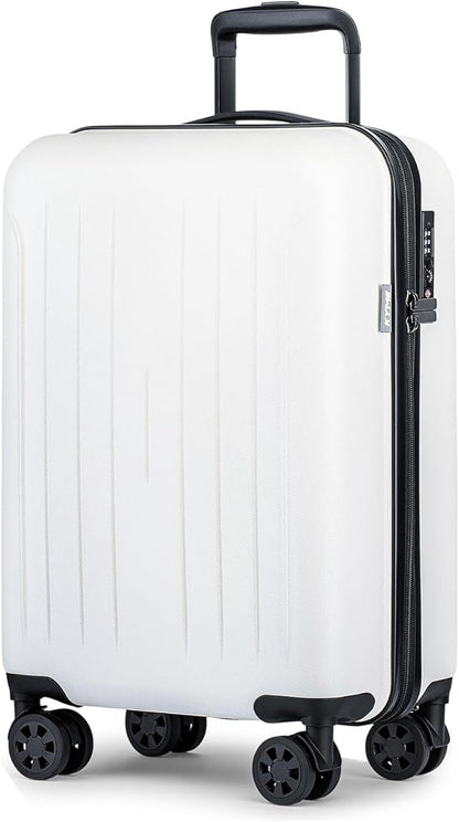KYME Suitcase Hardshell With Double Spinner Wheels, PC+ABS TSA Lock Travel Luggage (White, 20" Carry On)