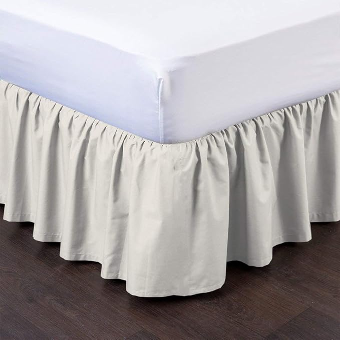 Bed Skirt - Ruffled Bed Skirt (Olympic Queen, Ivory) 12 Inch Drop Dust Ruffle with Platform, 100% Cotton 800 Thread Count Fabric - Dust Ruffle Bedskirt for Easy Fitting and Easy Care