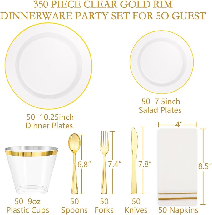 SUT 350Pcs Plastic Dinnerware Set