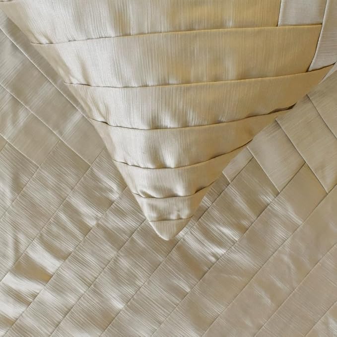 The HomeCentric King/Queen/Twin Ivory Designer Twin 53"x18" Bed Runner with 2 Pillow Cover, Pintucks, Textured & Satin Bed Scarf on Satin Fabric - Glazed Satin