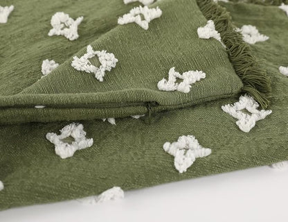 Boho Long Lumbar Pillow Cover 14x22 with Tassel,3D Flower Patterned Cotton Decorative Long Lumbar Pillow Cover Pillow Case for Sofa Couch Bed Livingroom Farmhouse,Sage Green