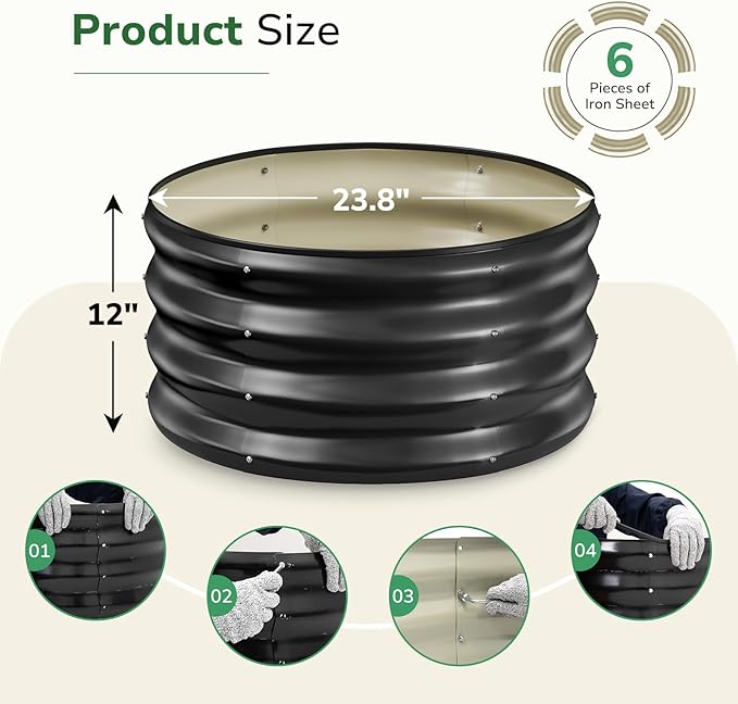 GreatBuddy 2x2x1 ft Round Galvanized Raised Bed, Easy-Assembly Raised Garden Bed