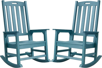 Psilvam Oversized Outdoor Rocking Chair Set of 2, Porch Rocker with 21" Wide Seat and 32" Tall Backrest, Pre-Assembled with Most Components for Effortless Installation (Blue)