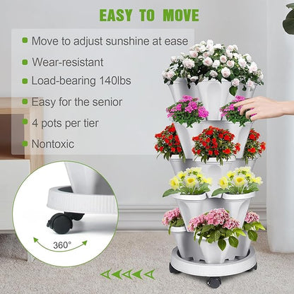 Vertical Strawberry Planter 5 Tier Stackable Tower Herb Planters-Stacking